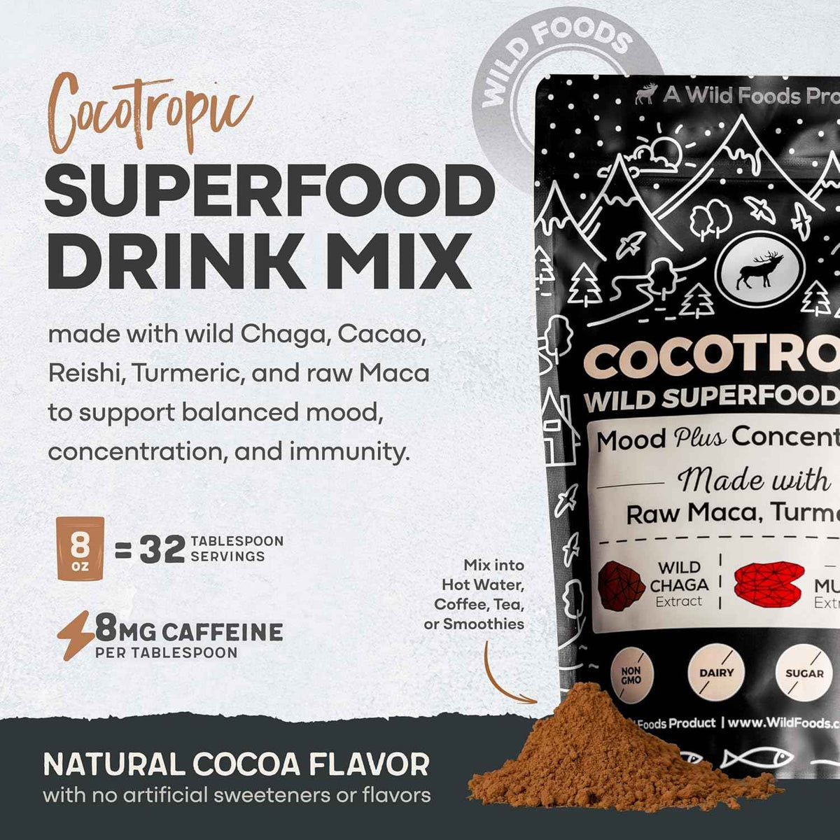 Cocotropic & Salt Duo: Wild Cocotropic Mushroom Cacao & Wild Himalayan Pink Salt (16oz Each)