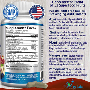 Super Antioxidant Fruit Superfood Complex - Powerful Antioxidant Superfruits, Acai, Goji, Noni, Mangosteen, Pomegranate, Elderberry, Resveratrol,