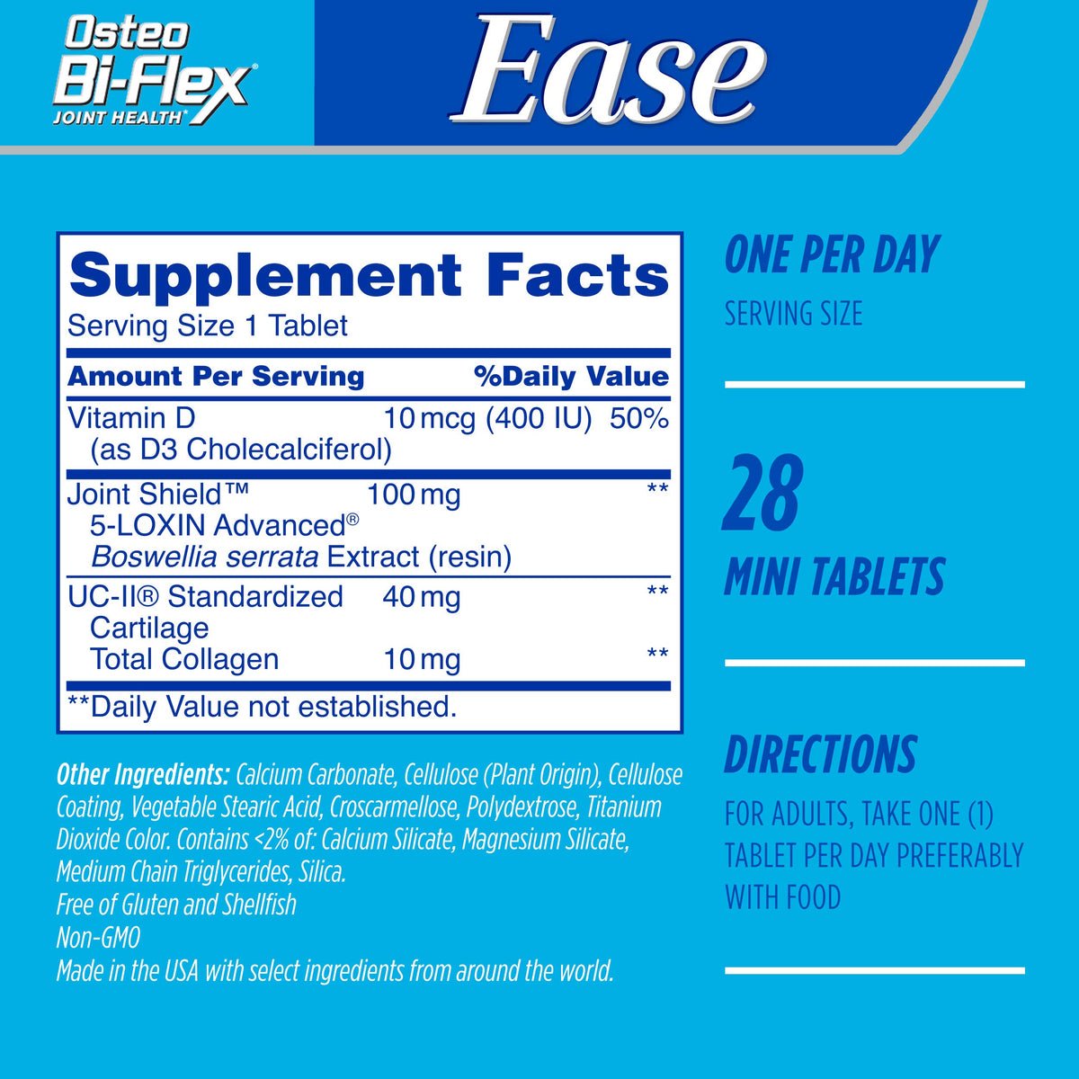 Osteo Bi-Flex Ease Mini Tablet Triple Action UC-II Collagen Supplement with Vitamin D, Improve Joint Function, Strength, Flexibility, Mobility 28 Mini Tabs