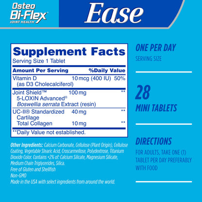 Osteo Bi-Flex Ease Mini Tablet Triple Action UC-II Collagen Supplement with Vitamin D, Improve Joint Function, Strength, Flexibility, Mobility 28 Mini Tabs
