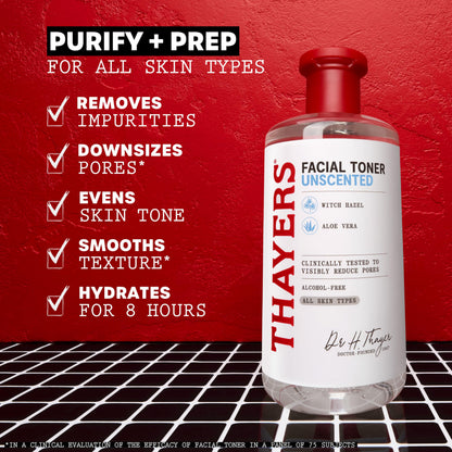 THAYERS Alcohol-Free, Hydrating, Unscented Witch Hazel Facial Toner with Aloe Vera Formula, Vegan, Dermatologist Tested and Recommended, 12 Oz (Packaging May Vary)