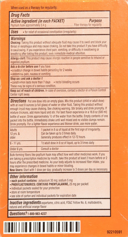 Metamucil Fiber Singles Smooth Texture Sugar Free Orange - 30 Packets