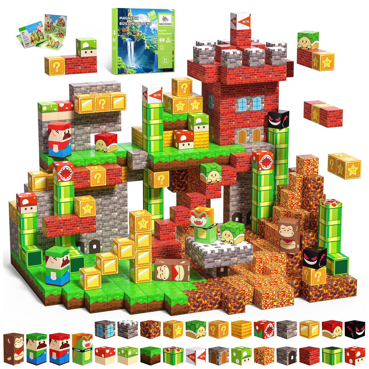 SSAWER Magnetic Blocks, 100PCS Magnetic Building Blocks, Stacking Magnetic for Kids, Sensory Toy for STEM Constructions Magnetic Blocks for Boys Girls Age 3+, Holiday Birthday Gifts