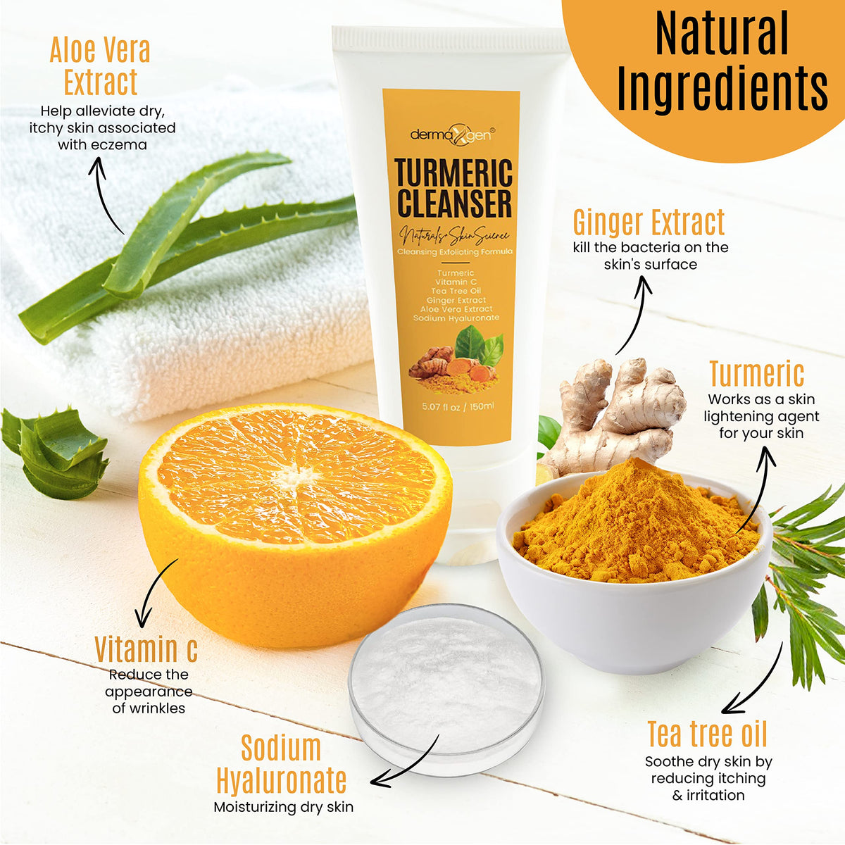 DERMAXGEN Turmeric Facial Cleanser - Natural Anti-Aging Exfoliating Face Wash for Acne Scars & Dark Spots (5 oz)