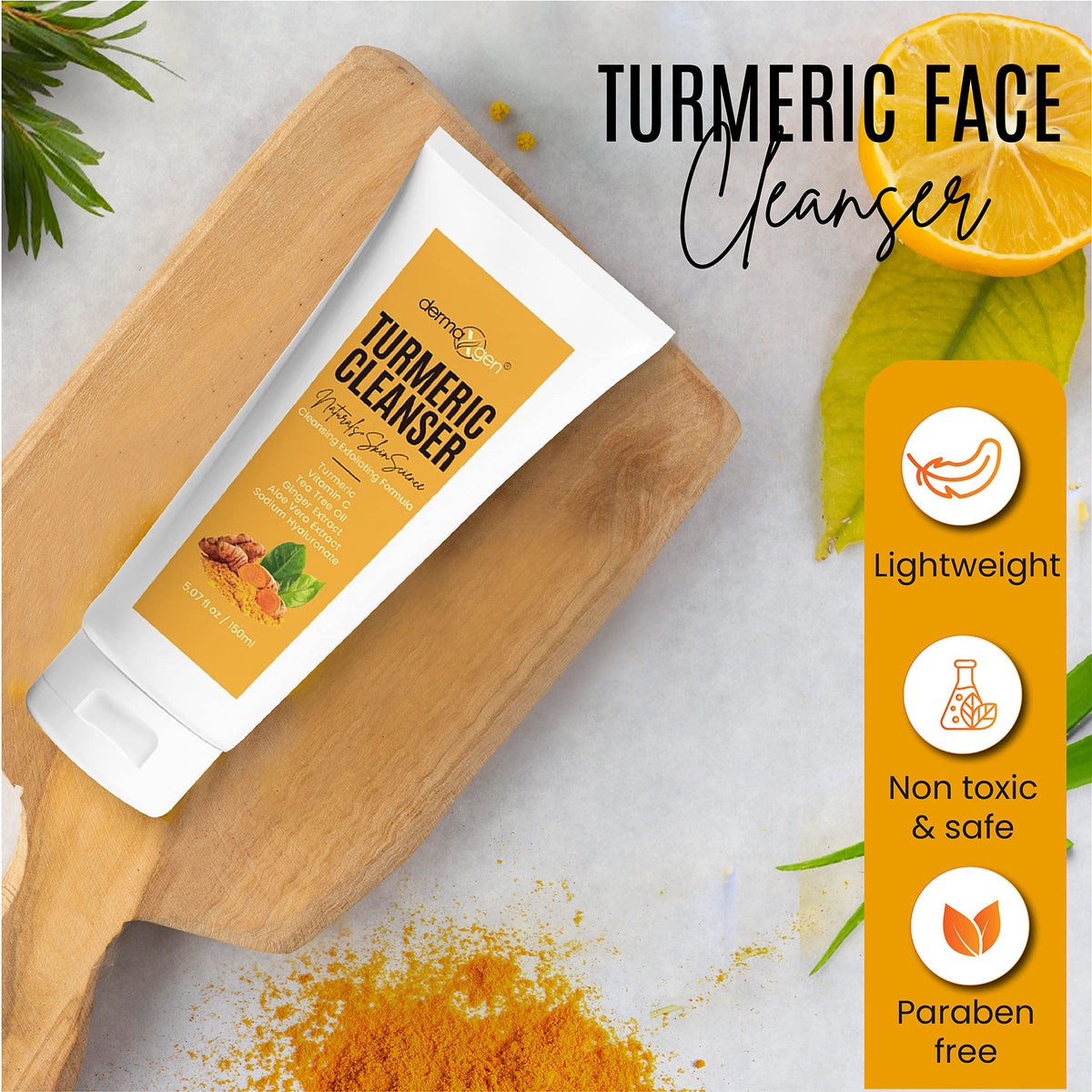 DERMAXGEN Turmeric Facial Cleanser - Natural Anti-Aging Exfoliating Face Wash for Acne Scars & Dark Spots (5 oz)