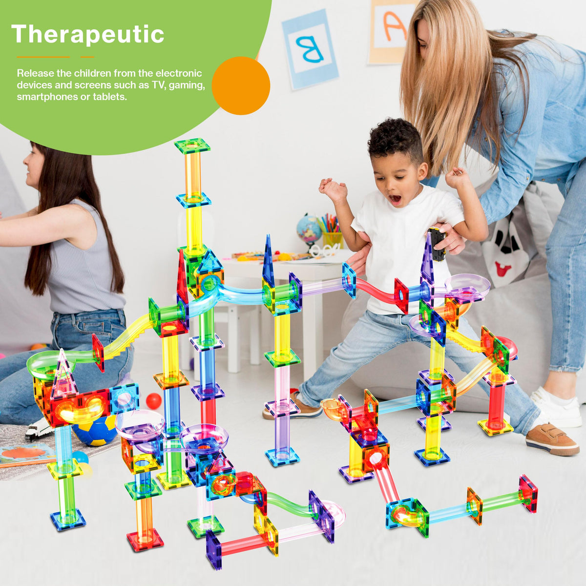 PicassoTiles 200 PCS Picasso Tiles Marble Run LED Race Track Set Ages 3+