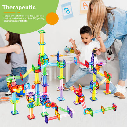 PicassoTiles 200 PCS Picasso Tiles Marble Run LED Race Track Set Ages 3+