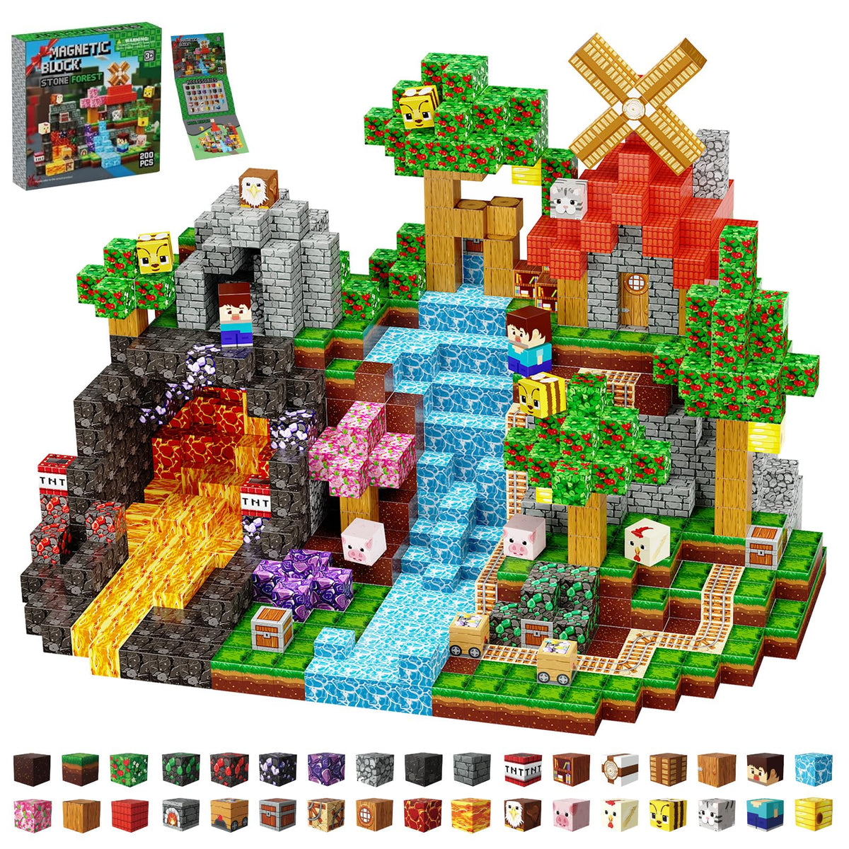 Laoren Magnetic Building Blocks, STEM Toys Educational Magnet Cubes for Kids Ages 4-12 (Rock Forest-200pcs)