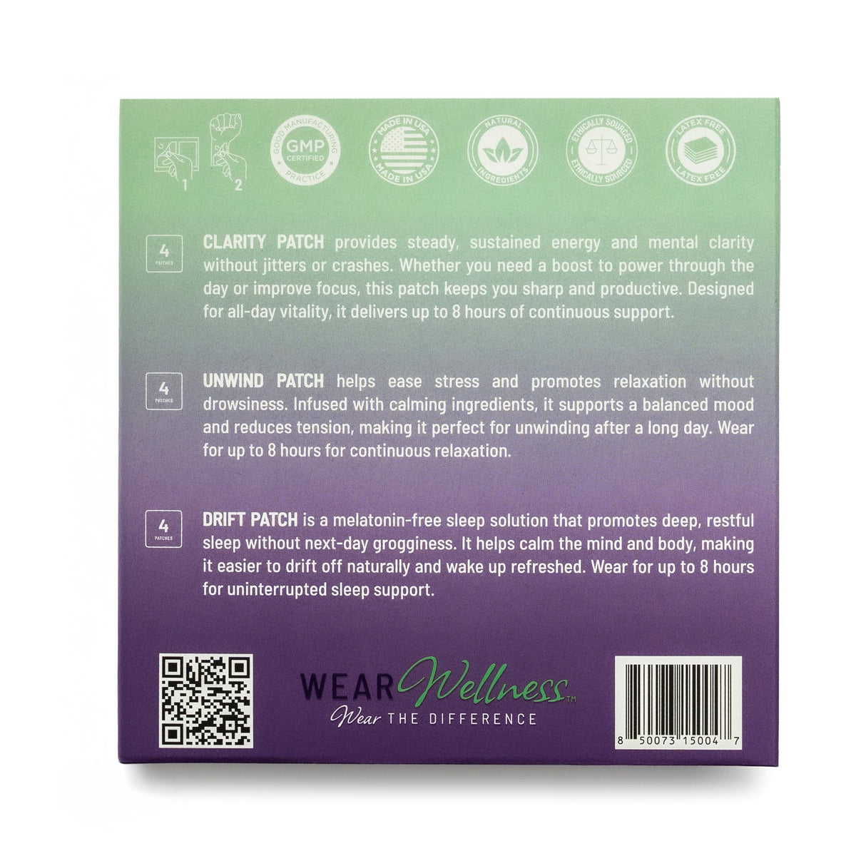 Wear Wellness All Day Trio - Unwind, Drift & Clarity Film Patches - Topical Patches for Calm, Focus & Sleep Support - Long-Lasting Effect – 12 Pack