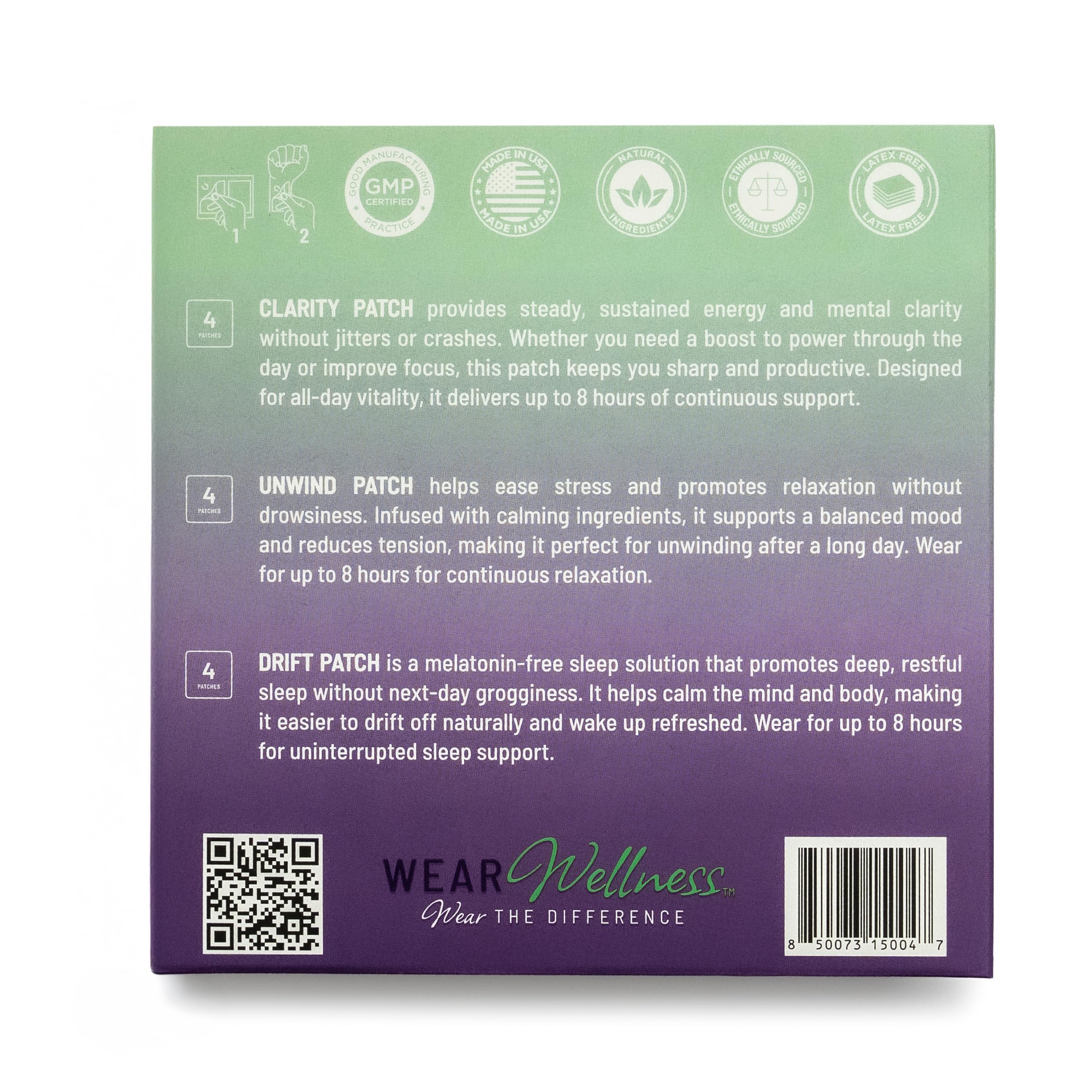 Wear Wellness All Day Trio - Unwind, Drift & Clarity Film Patches - Topical Patches for Calm, Focus & Sleep Support - Long-Lasting Effect – 12 Pack