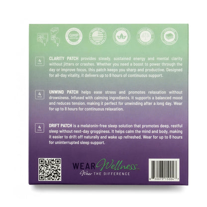 Wear Wellness All Day Trio - Unwind, Drift & Clarity Film Patches - Topical Patches for Calm, Focus & Sleep Support - Long-Lasting Effect – 12 Pack