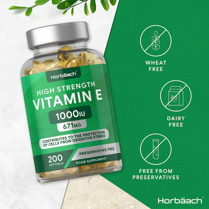 Vitamin E Capsules 1000iu | 200 Count | High Strength Vitamin E as DL-Alpha Tocopheryl