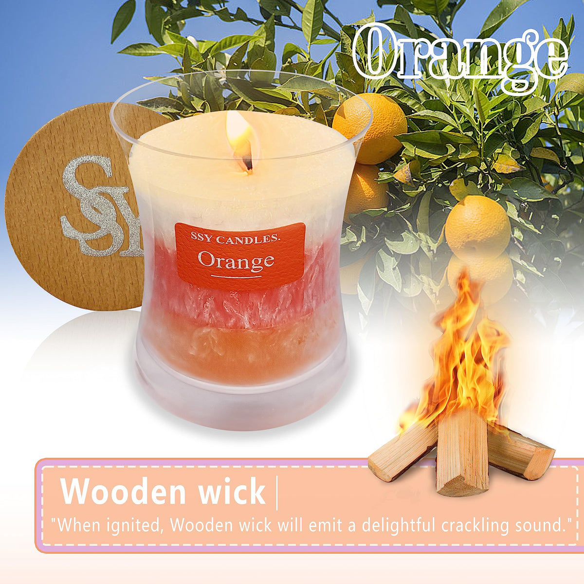 Citrus Jar Aromatherapy Candle Scented Candle Handmade Soy Candles Wood Candles Wick Fragrance