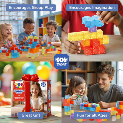 TOY Life Translucent Magnetic Blocks, 36-Piece STEM Set, Ages 3-8
