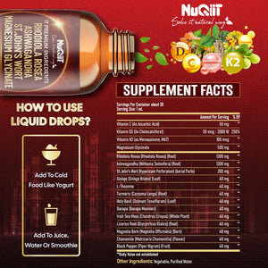 NUQIIT 17in1 Rhodiola Rosea Liquid Drops Tincture w/Ashwagandha Magnesium, L-Theanine. Ultra Rhodiola Cortisol Supplement, Rhodiola Root for Mood, Energy - 1 FL Oz - 60 Day Supply NUQIITBuy Supplements Australia