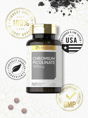 Carlyle Chromium Picolinate Supplement - 1000mcg - 360 Tablets - Vegetarian, Non-GMO, Gluten Free Formula