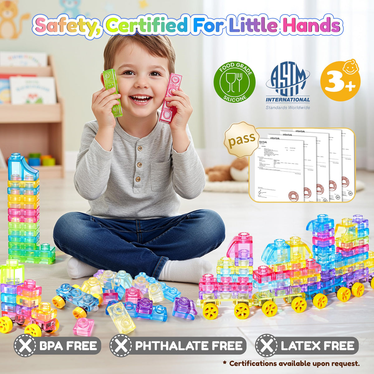 42PCS Soft Train Sensory Building Blocks with Wheels,Squishy Stacking Toy