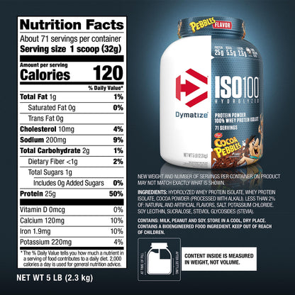 Dymatize ISO100 Hydrolyzed Protein Powder, 100% Whey Isolate, 25g of Protein, 5.5g