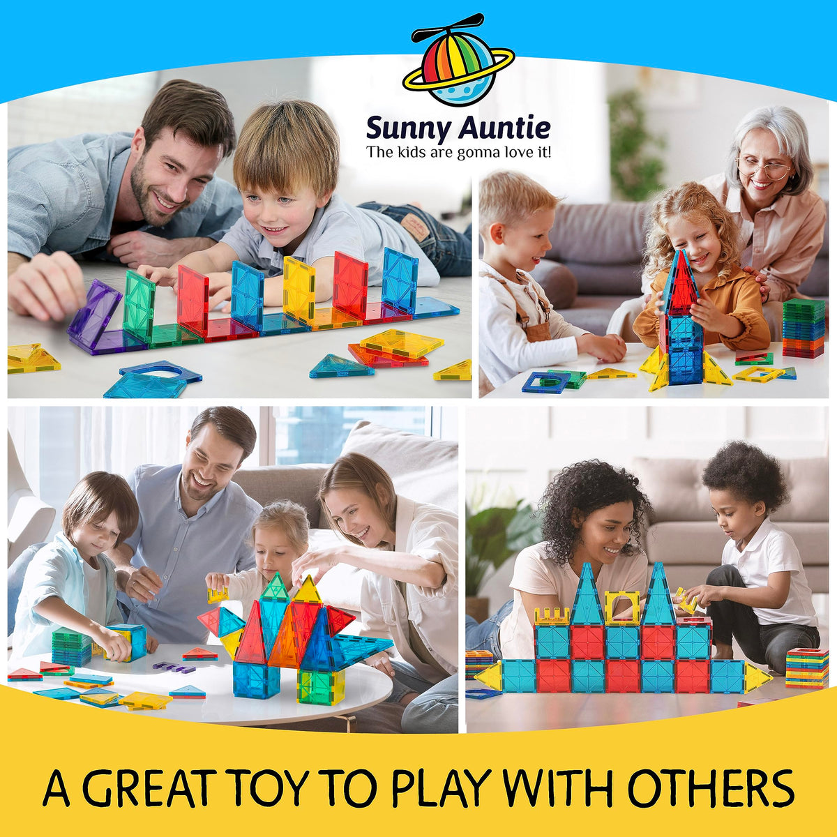 SUNNY AUNTIE Magnetic Tiles 100 PCS with 2 Cars – Magnetic Building Tiles STEM Toy for Kids Ages 3-8, Magnet Construction Set for Boys & Girls