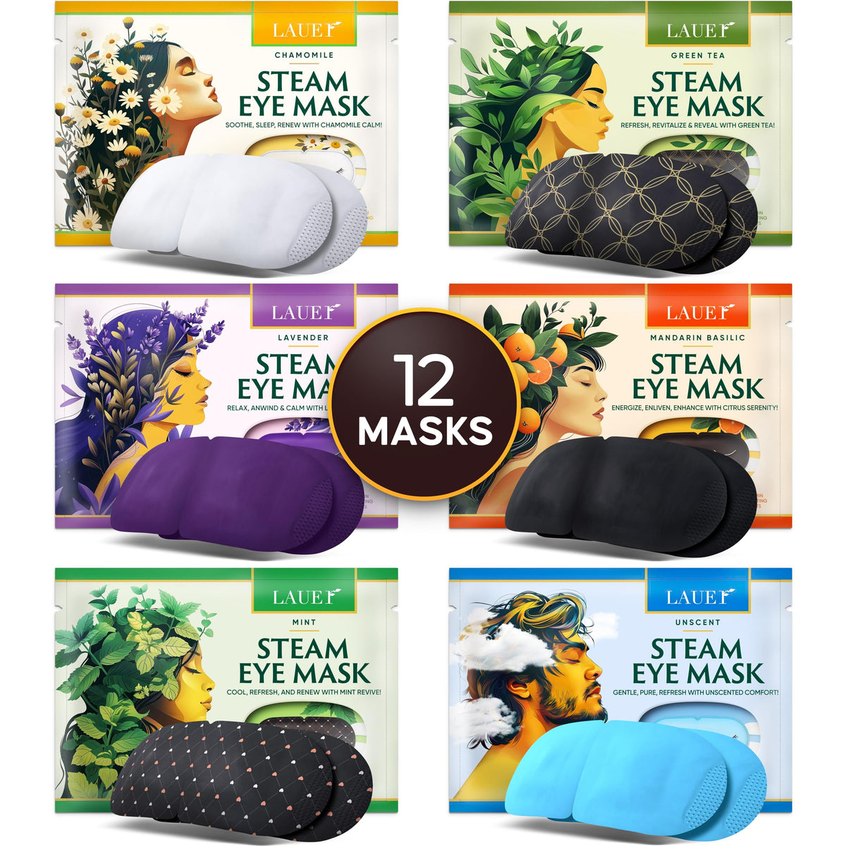Self-Heating Steam Eye Mask Set - Lavender, Chamomile & More (Multi-Pack)