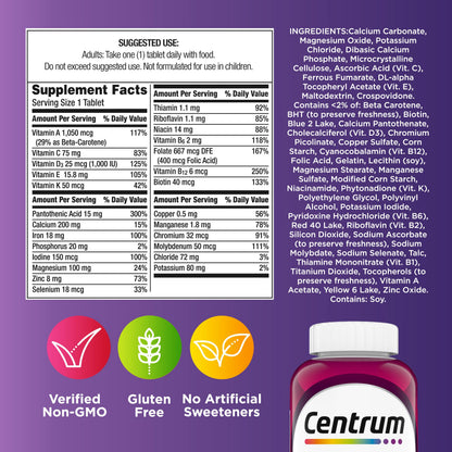 Centrum Multivitamin for Women, Multivitamin/Multimineral Supplement with Iron, Vitamin D3, B Vitamins and Antioxidant Vitamins C and E, Gluten Free, Non-GMO Ingredients - 65 Count