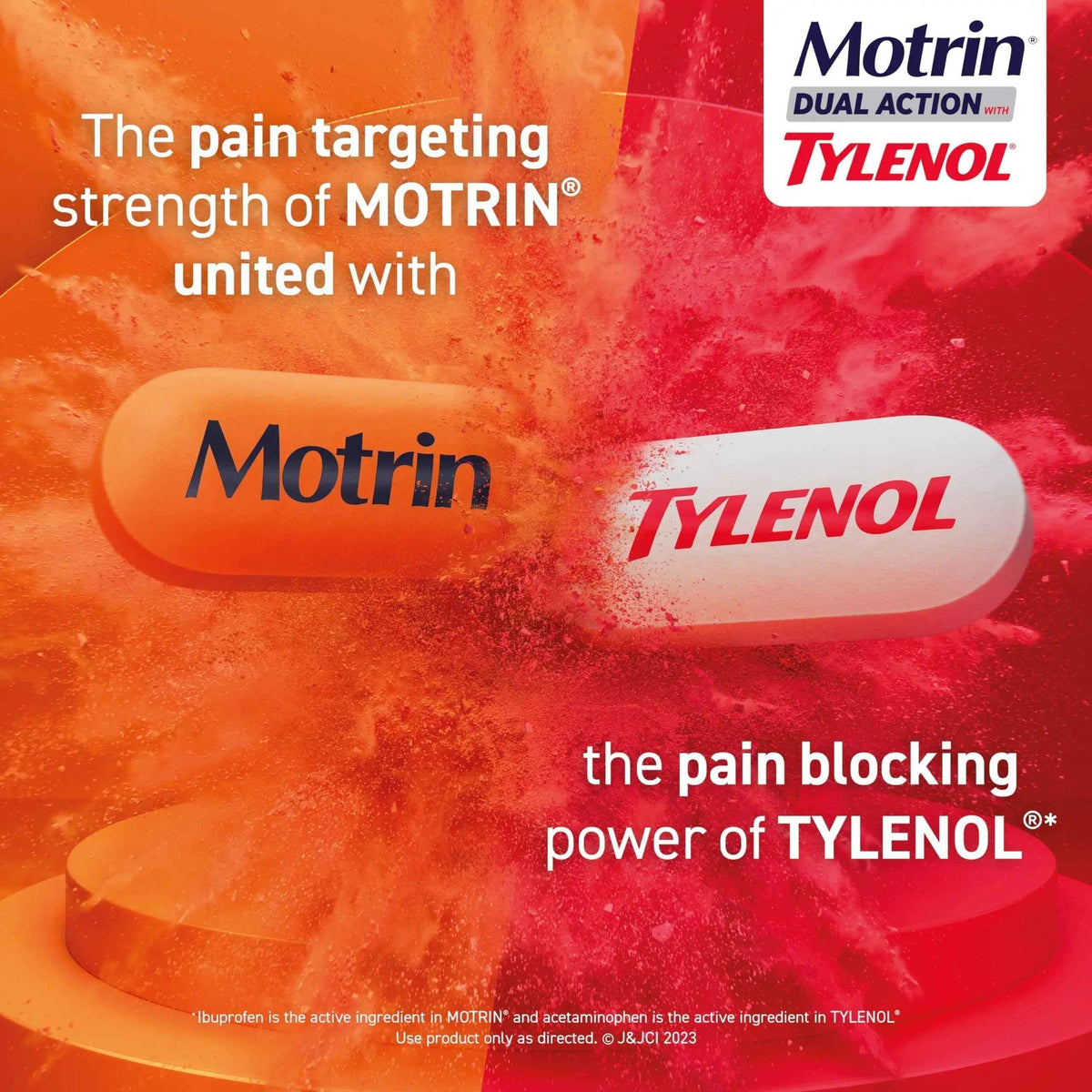 Motrin Dual Action with Tylenol, Fast-Acting Dual Action Pain Reliever with Ibuprofen & Acetaminophen for Minor Aches & Pains, Ibuprofen (NSAID) 125 mg & Acetaminophen 250 mg, 80 ct