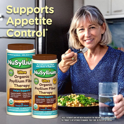 NuSyllium Psyllium Husk Powder, USDA Organic, 30.5 Oz, Dietary Fiber Supplement with Brown Sugar, Helps Digestive Health* Natural Orange, 72 Servings