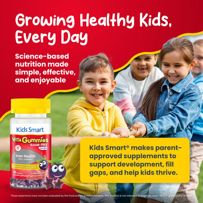 Kids Smart Iron Health Gummies for Kids, Iron Supplement with Vitamin C – Sugar Free Gummy Vitamins, Supports Energy & Immune System – Gluten Free, Vegan, Non-GMO | for Children Ages 3+, 30 Count