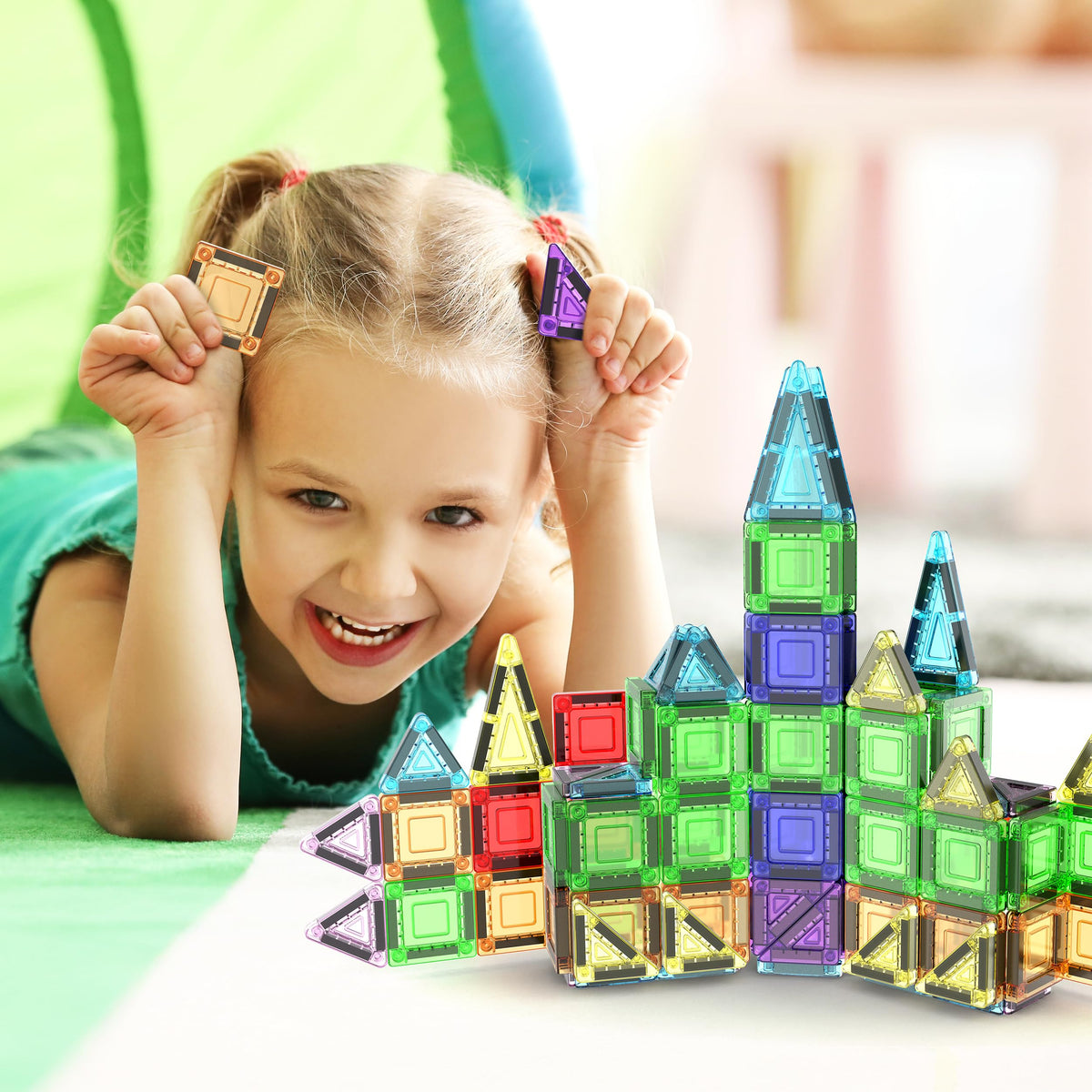 PicassoTiles 40 PCS Mini Magnetic Tiles Travel Toy Educational Building Set