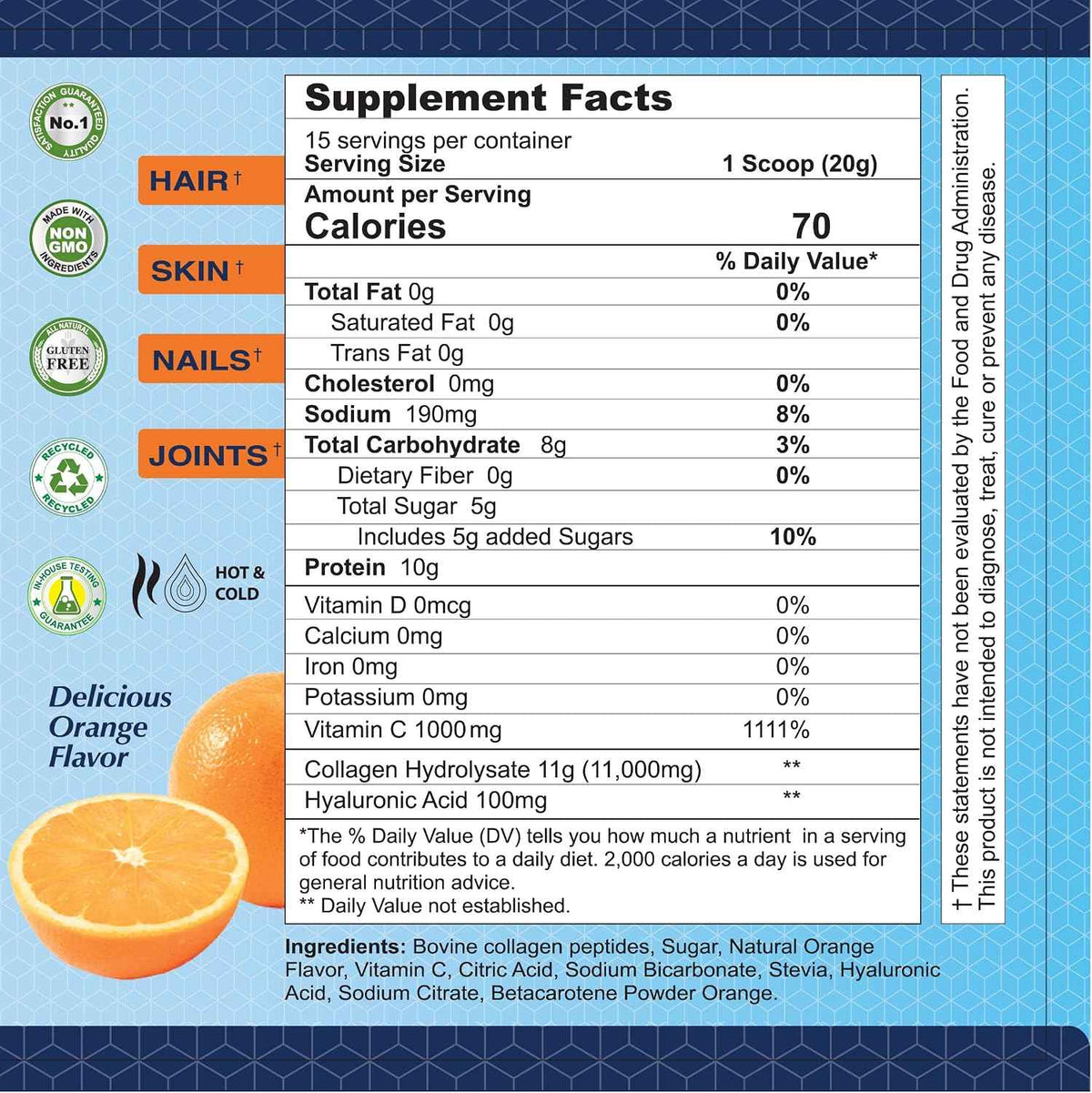 ALFA VITAMINS CollagenC Hydrolysate Peptides Powder Supplement with 1,000mg Vitamin C - Premium Quality Source of Nutrients - Skin, Hair, Nails, Immune Boost & Joints Support - Orange Flavor -11 OZ