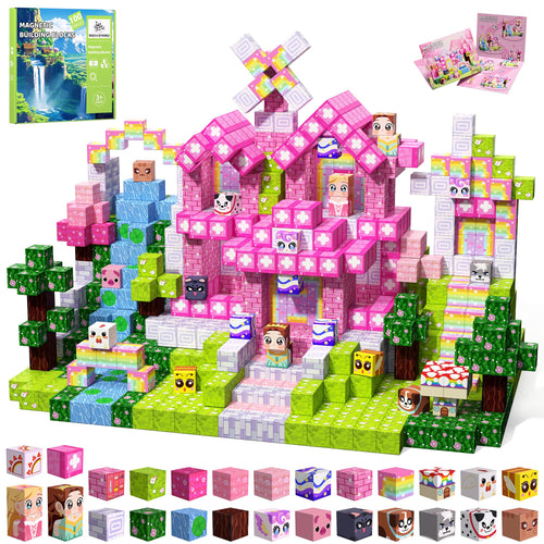 100PCS Magnetic Blocks, Magnetic Building Cube Set for Kids Ages 3+, Constructions STEM Stacking Tiles Toy Building Birthday Gifts for Girls