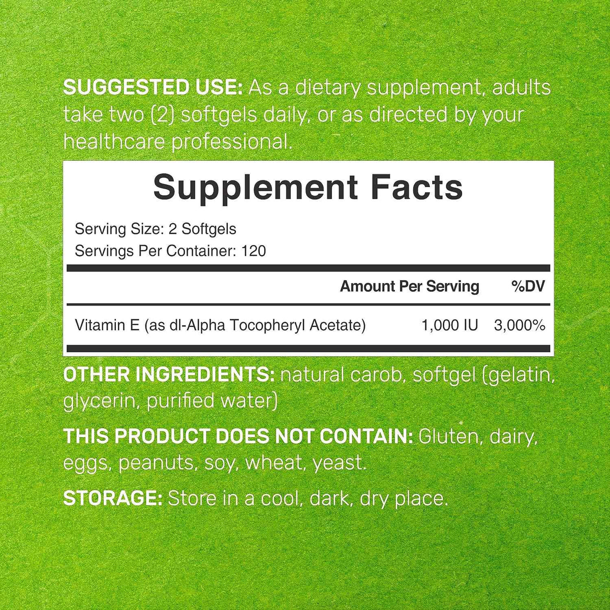 Vitamin E Supplements, 1,000 IU Per Serving, 240 Softgels - Extra Strength Antioxidant Protection - Bioavailable Stable Form - Skin, Heart, Brain, & Immune Support - Non-GMO