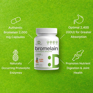 Bromelain Supplement 2,000mg Per Serving, 240 Capsules - Natural Proteolytic Enzymes from Fresh Pineapple - Supports Nutrient Digestion