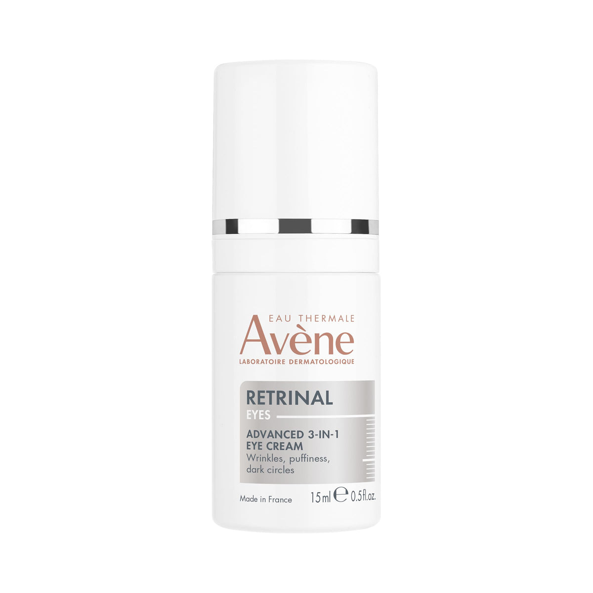 Bottle of Avène Retrinal EYES Advanced 3-In-1 Eye Cream, a premium French anti-aging retinal eye treatment.