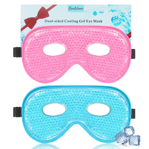 Two BeeVines XL Jumbo size gel eye masks in blue, designed for full-face coverage and therapeutic cold/warm relief.