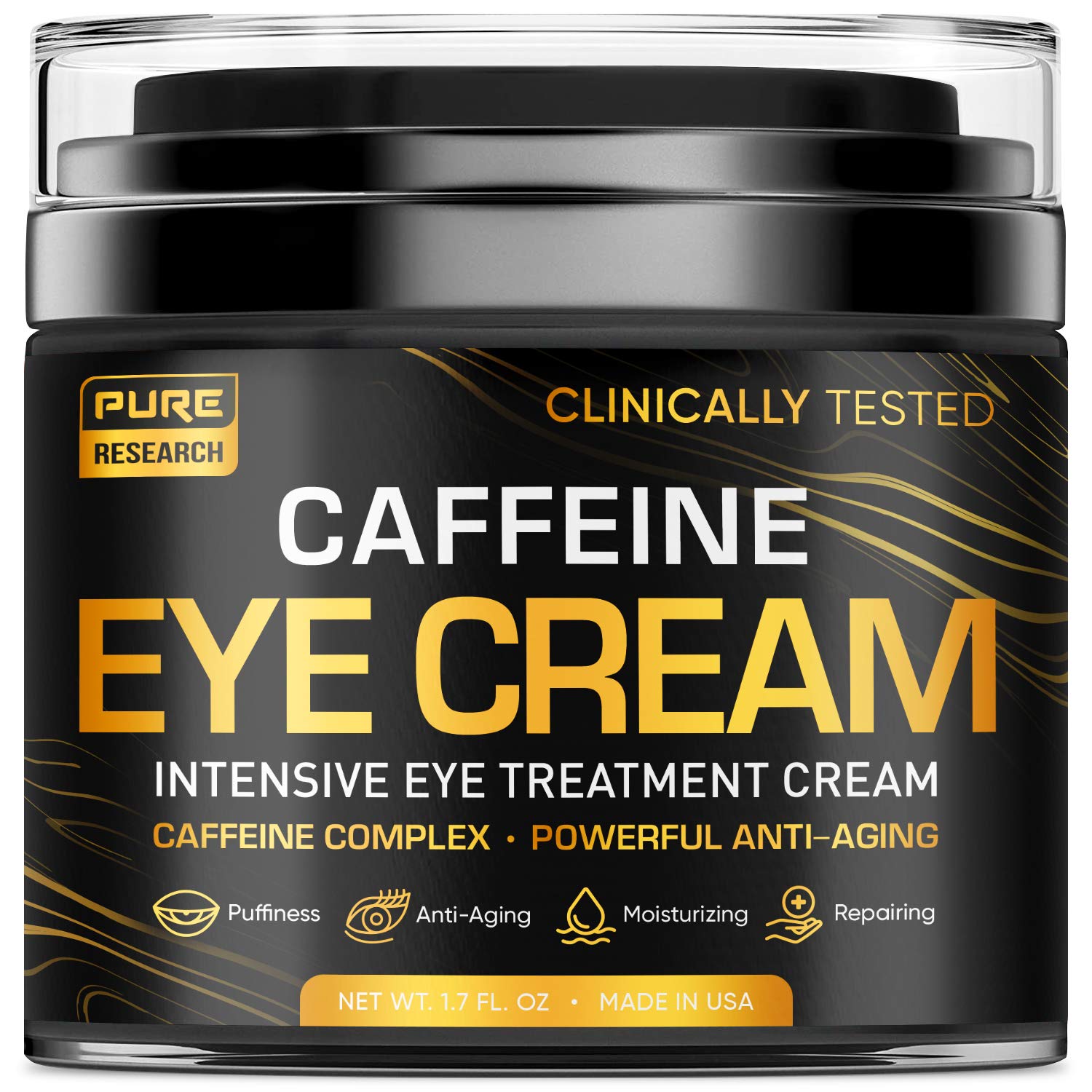 Large 1.7oz jar of Caffeine Eye Cream – a potent formula for tightening skin and reducing under-eye puffiness.