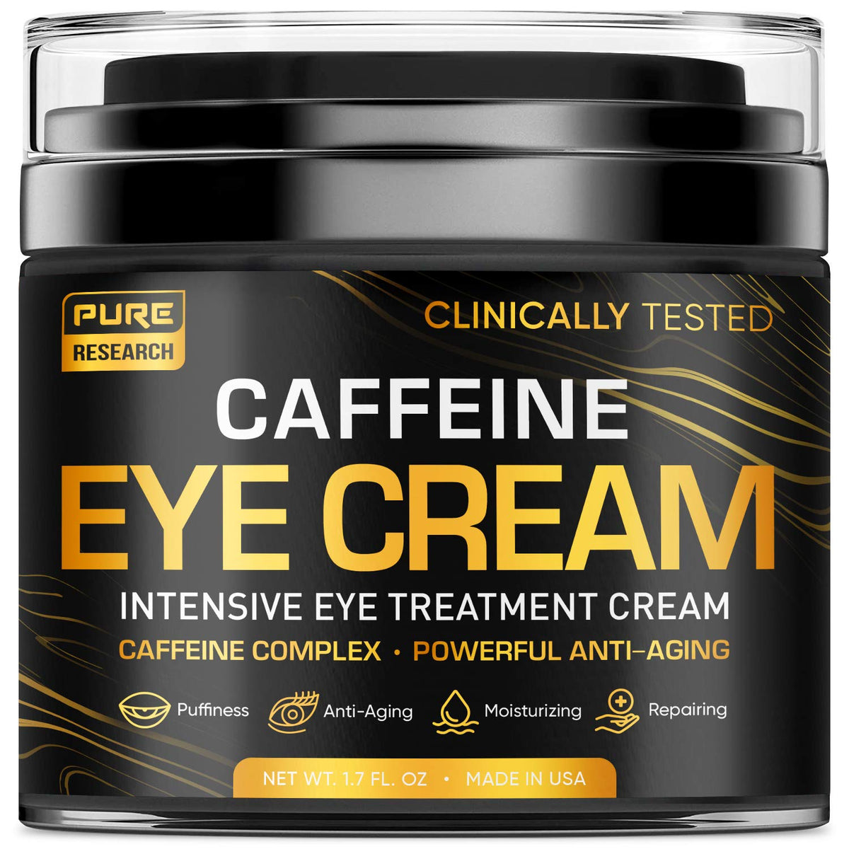 Large 1.7oz jar of Caffeine Eye Cream – a potent formula for tightening skin and reducing under-eye puffiness.