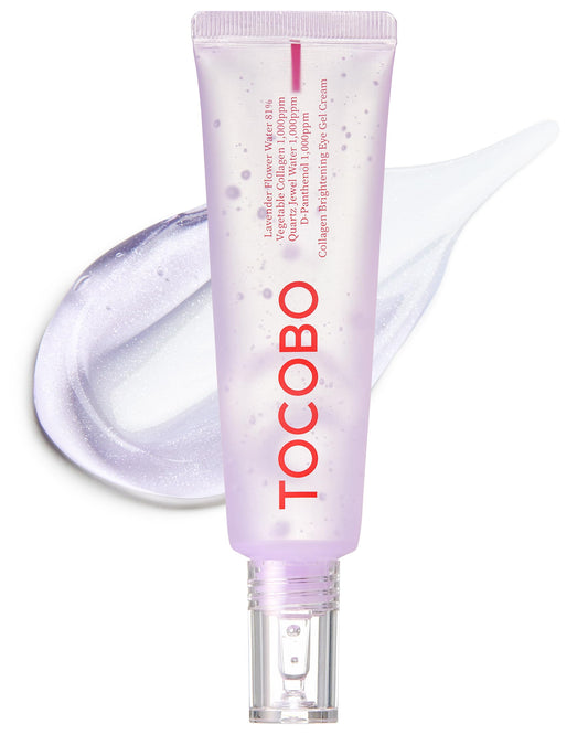 1oz jar of Korean Vegan Collagen Brightening Eye Gel Cream with Niacinamide and Lavender for dark circles and puffiness.