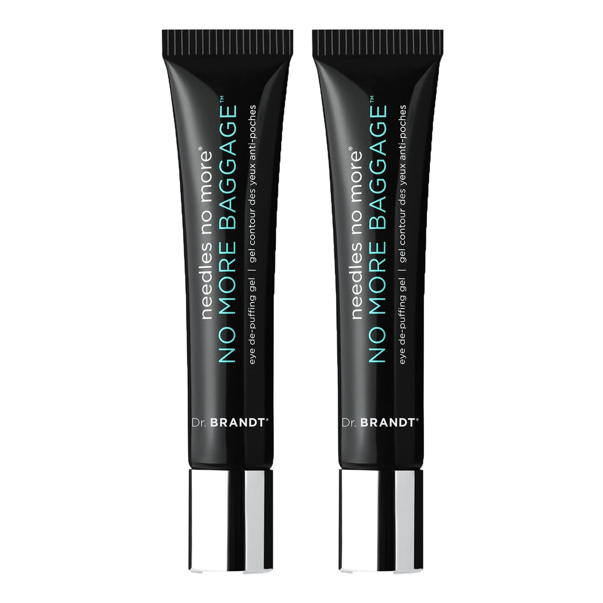 Two 0.5 oz tubes of Dr. Brandt Needles No More, No More Baggage for instant eye bag reduction.