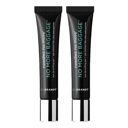 Two 0.5 oz tubes of Dr. Brandt Needles No More, No More Baggage for instant eye bag reduction.