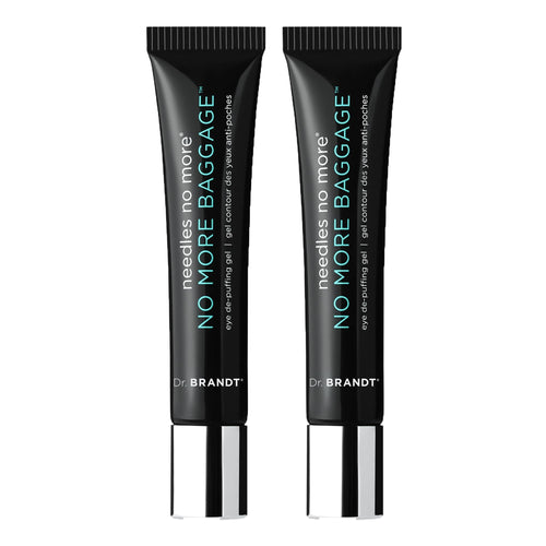 Two 0.5 oz tubes of Dr. Brandt Needles No More, No More Baggage for instant eye bag reduction.