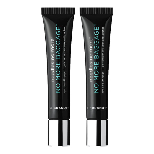 Two 0.5 oz tubes of Dr. Brandt Needles No More, No More Baggage for instant eye bag reduction.