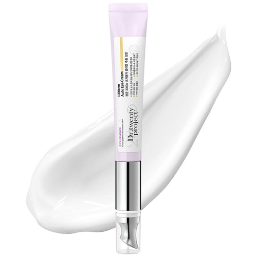 Dr.twentyproject Lifderm Eye Cream tube with an integrated vibrating massage head for enhanced absorption and eye lifting.