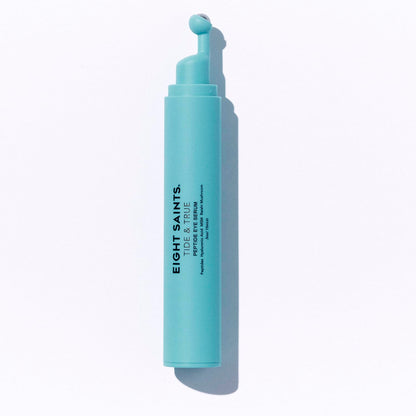 Eight Saints Tide & True Peptide Eye Serum bottle with a cooling metal roller ball applicator.