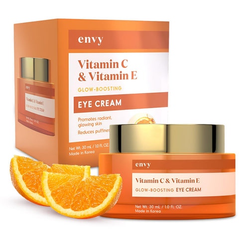 A 1.01 oz tube of Envy Vitamin C & Vitamin E Under Eye Cream, a brightening Korean skincare treatment for all skin types.