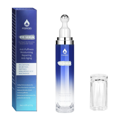 Advanced Eye Serum with 360° Stainless Steel Roller Ball Applicator - 8% Caffeine and Retinol Formula