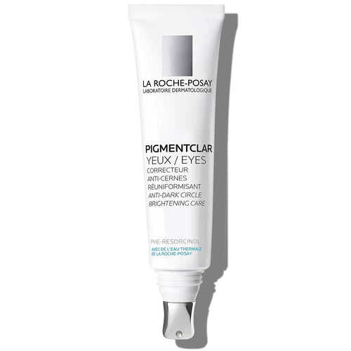 La Roche-Posay Pigmentclar Eye Cream tube with a cooling metal applicator for dark circles.