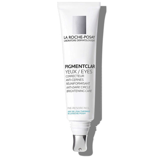 La Roche-Posay Pigmentclar Eye Cream tube with a cooling metal applicator for dark circles.