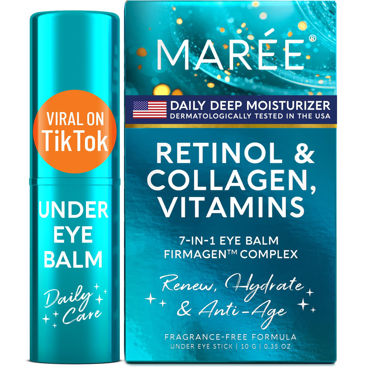 MAREE Under Eye Balm Stick with Retinol for brightening and anti-wrinkle treatment.