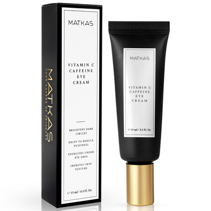 15ml (0.5 Fl Oz) tube of MATKAS Korean Vitamin C Under Eye Cream with Caffeine for brightening and depuffing.
